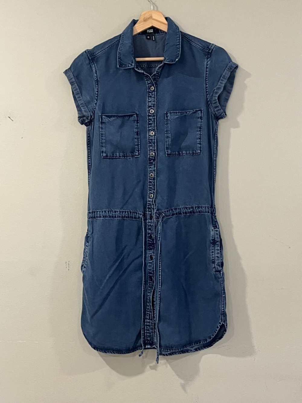PAIGE Denim Chambray Mika Drop Waist Denim Shirt Dress